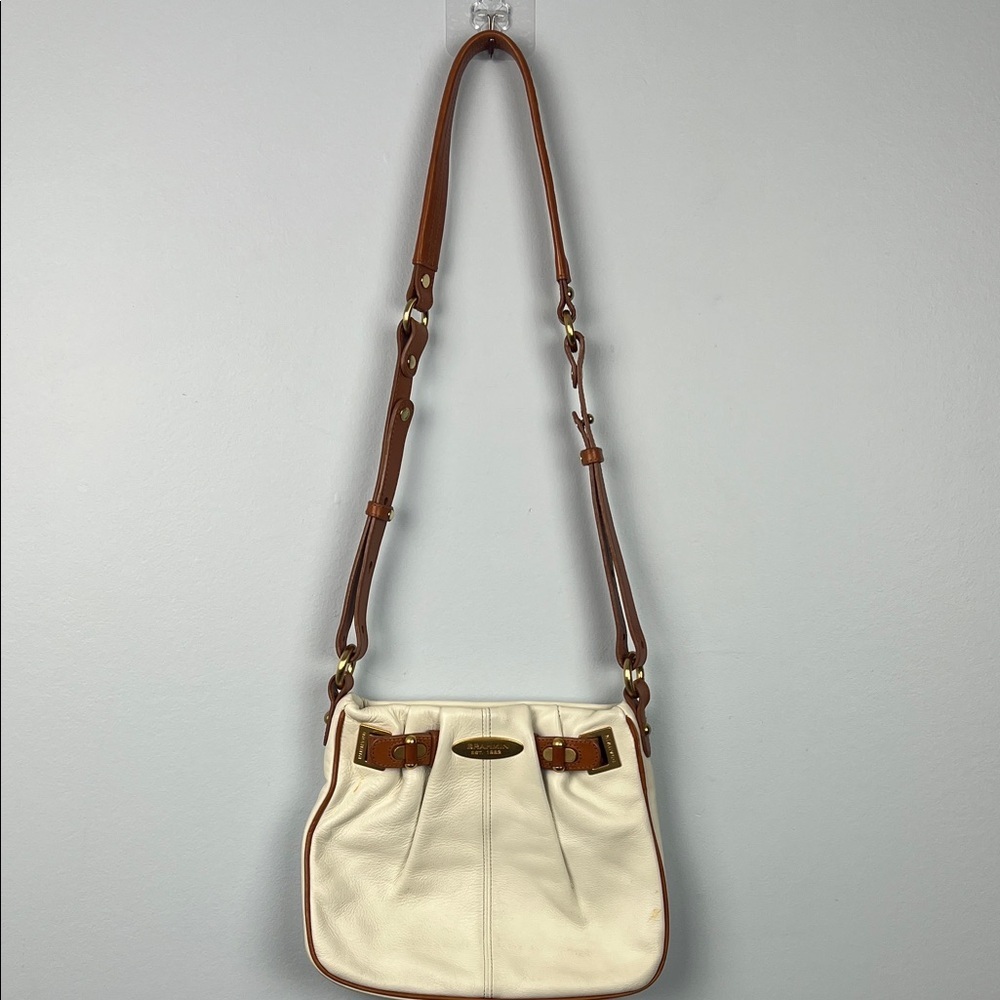 Vintage Brahmin pebbled leather cream & cognac crossbody bag